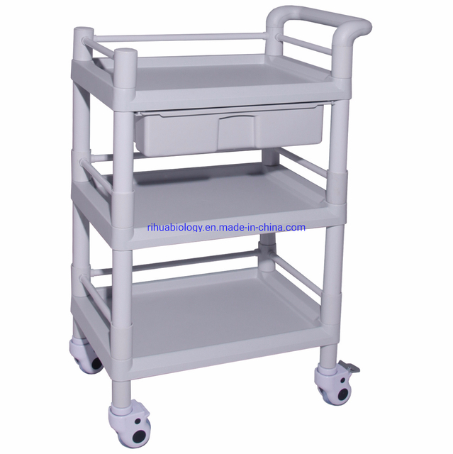 Rh-101j Hospital Clinic Furniture ABS 3 Shelf Mobile Supply Station Cart