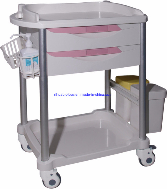 RH-C507 Hospital Furniture Equipment 2 Drawer Treatment Cart with Trash Bin