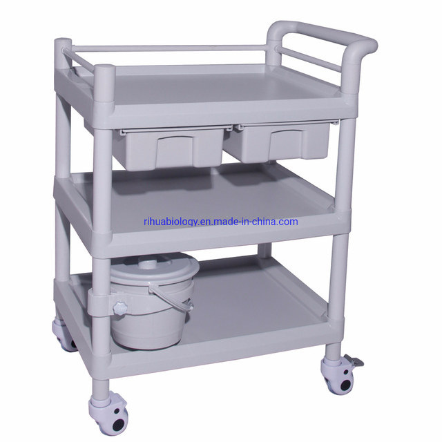RH-201F Hospital Miscellaneous Medical Supply 3 Shelf and 2 Drawer Cart