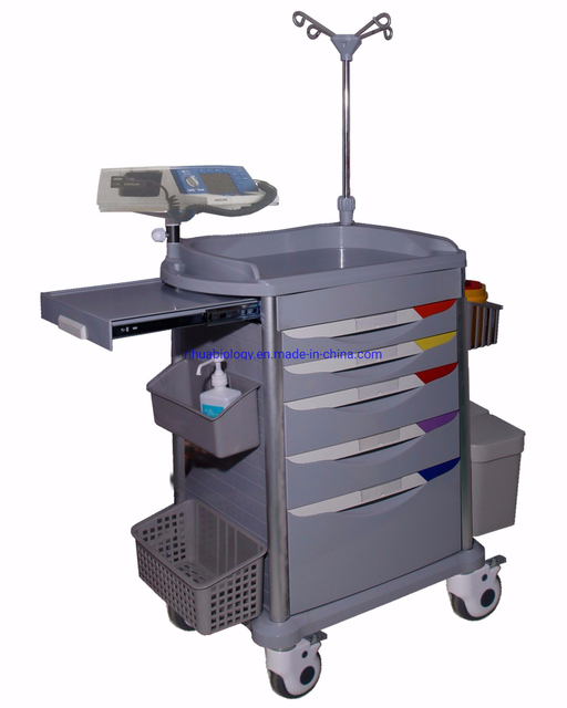 Rh-C102 Hospital Emergency Center Equipment 5 Drawer Crash Cart with Infusion Rack
