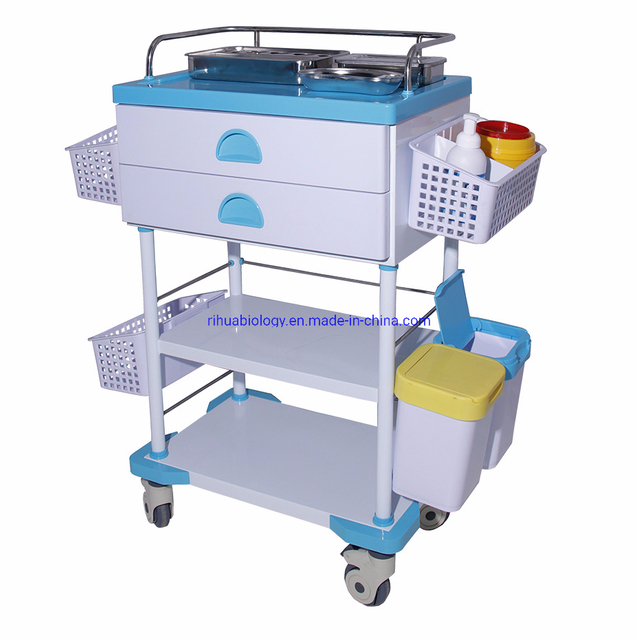 RH-C169 Hospital Clinic Furniture 2 Shelf and Miscellaneous Basket Treatment Cart