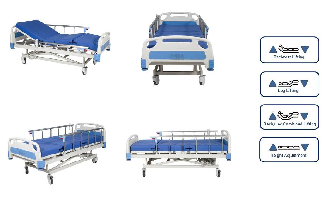 Rh-Ad306 3-Function Electric Control Medical Bed Hospital Posture Adjustment with Aluminum Railings