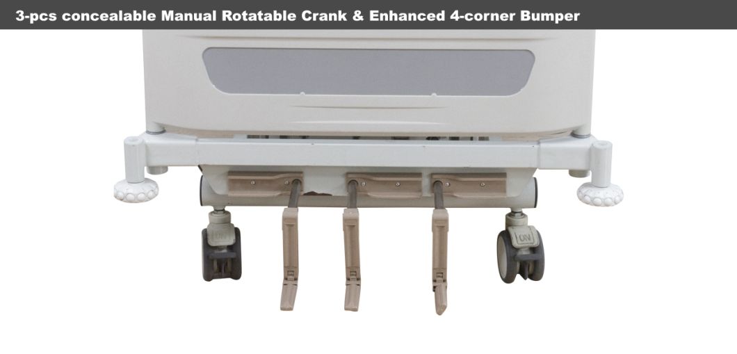 Rh-As304 Three-Function Manual Crank Hospital Nursing Care Bed Medical Treatment Furniture with Side Railings