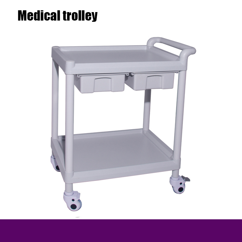 Hospital ABS Multifunctional Trolley/Double Shelves & Drawers