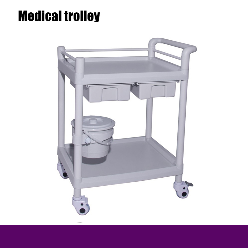 Hospital Multifunctional Double Shelf ABS Medical Carriage Trolley