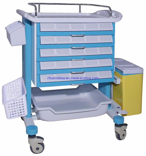 RH-C125 Hospital Furniture 5 Medication and Supply Drawer 1 Shelf Treatment Cart