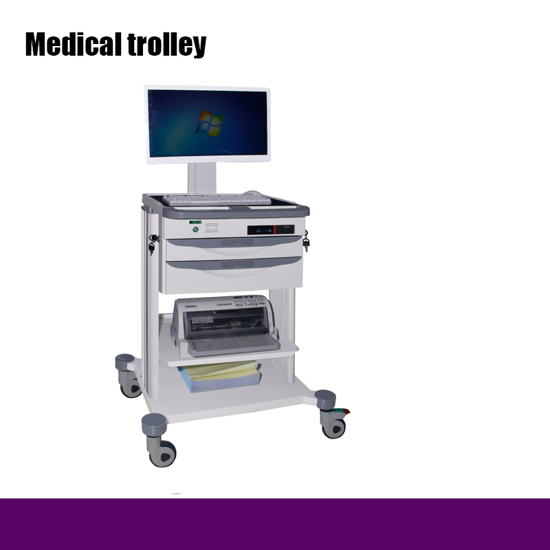 Laptop & Printer Medical Trolley - Height Adjustable Mobile Treatment Hospital Cart