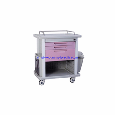 Rh-CH103 Hospital Furniture 3 Shelf ABS Nursing Cart with Bin
