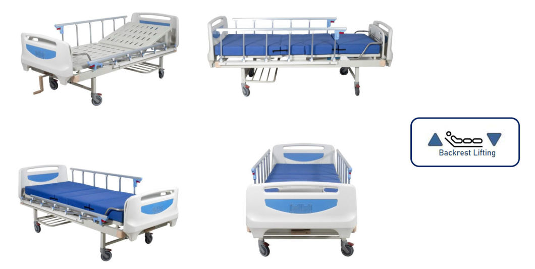 Rh-BS116 One Crank Single Manual Posture Adjustment Hospital Bed Impatient Nursing Care Medical Furniture with 6-Bar Foldable Aluminum Railings