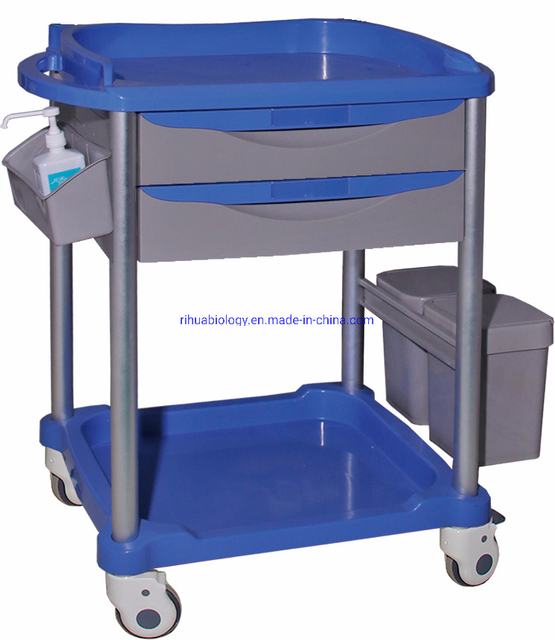 RH-C530 Hospital Ward Nursing Furniture 2 Drawer Treatment Cart with Double Garbage Bucket 