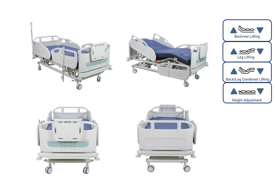 Rh-Ad429 Multifunction ICU Electric Embedded Control Adjustment Nursing Bed Long Term Care Steel Hospital Furniture with Side Guardrail