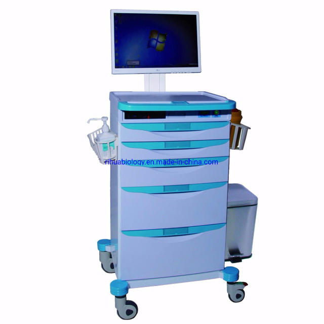 RH-C216 Hospital Ward Service Equipment 5 Drawer Medical Computer Cart