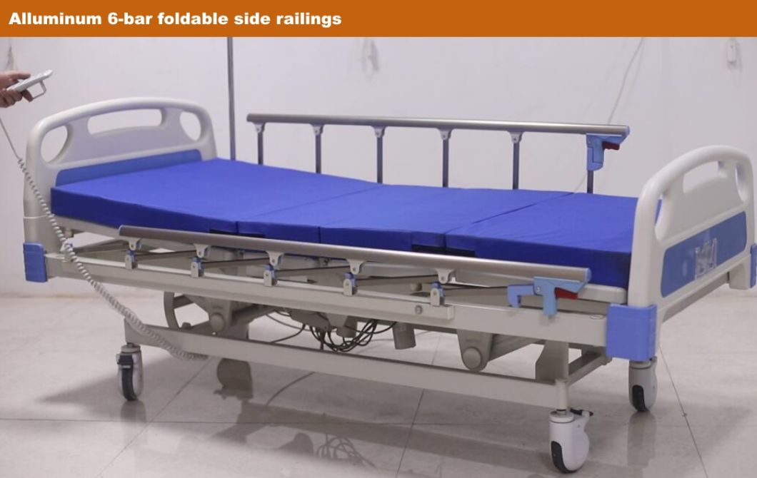 Rh-Ad428 5-Function Motorized Hospital Electric Steel Bed Posture Adjustable Nursing Bed with Aluminum Railings