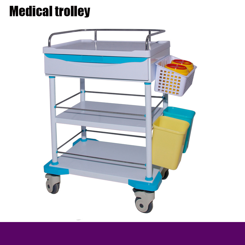 ABS Functional Hospital Bright Color Medicine Nursing Trolley for Treatment