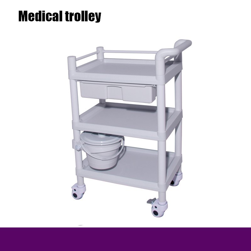 Hospital Multifunctional ABS Trolley /Tripple Shelves & Single Drawer