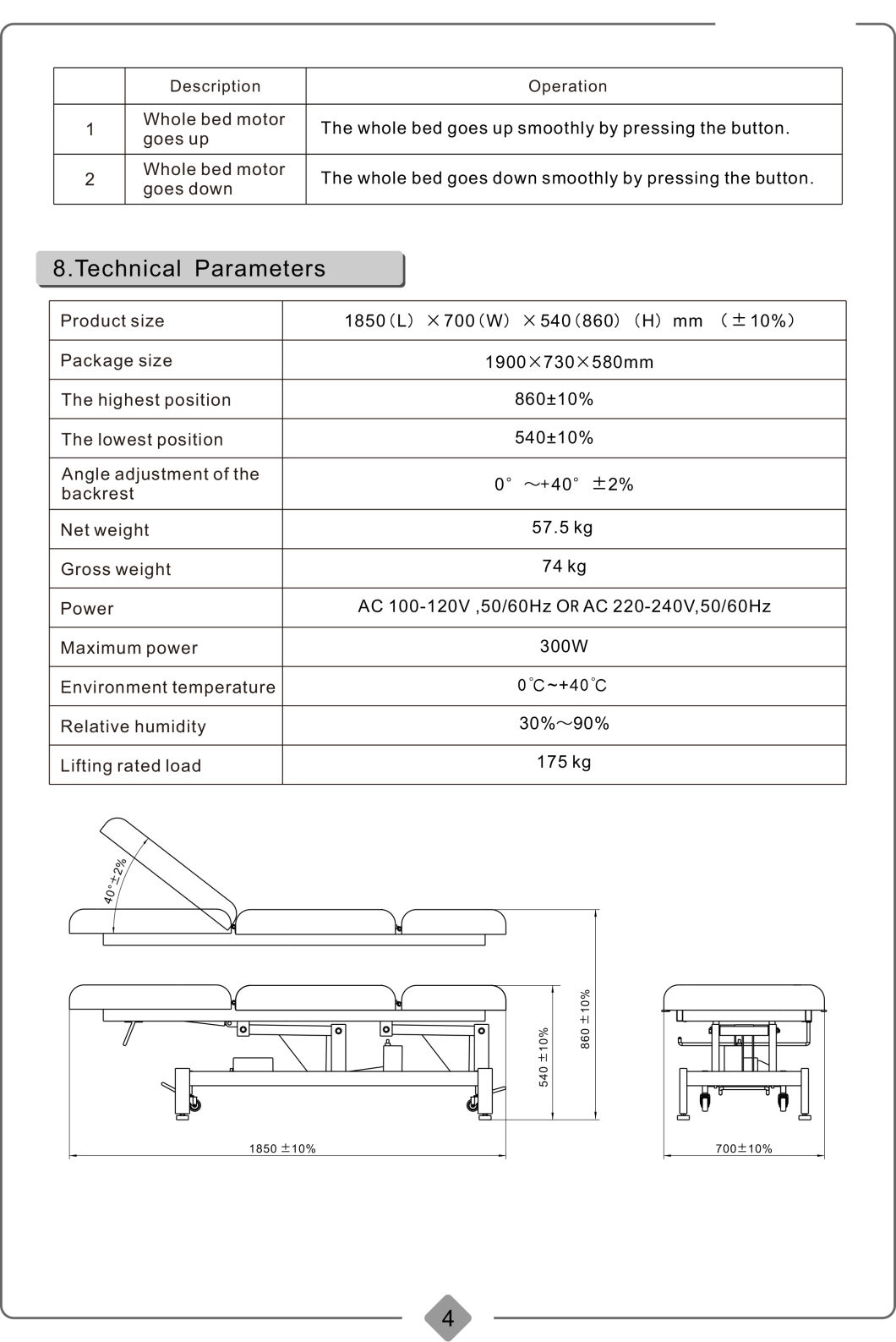 Rh-2212b Best Selling Electric Lift Beauty Bed for Beauty Salon